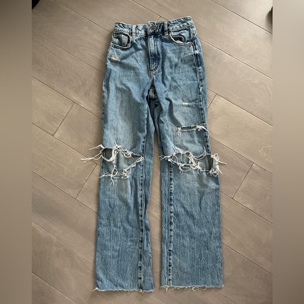 Light blue garage denim 90s straight jeans